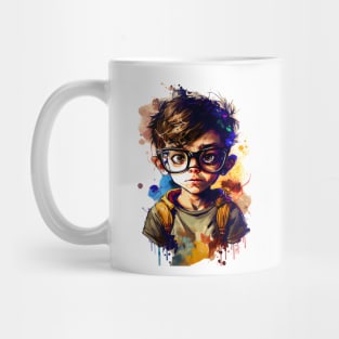 Cartoon little boy with glasses color Mug